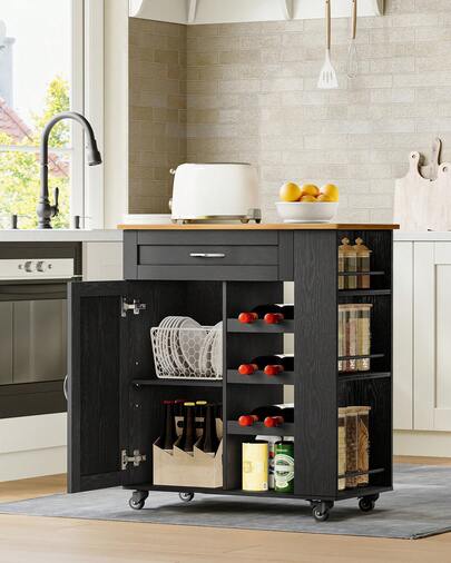 HEXCELEN Serving Trolley With 3-Tier Wine Rack, Kitchen Trolley With Wheels, 3-Tier Storage Shelf, Wine Rack, For Kitchen, Living Rooms And Dining Rooms & Outdoor Use, 68 * 86 * 40 Cm