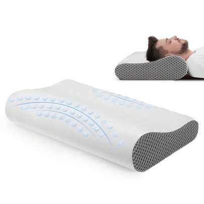Piorlado 1pc Memory Foam Sleep Pillow Contoured Cervical Orthopedic Pillow Neck Support Breath Pillow For Neck Shoulder Relax, Adjustable Ergonomic Orthopedic Contour Support Pillow, Back Stomach Side Sleepers, Removable Cover