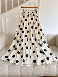 Women's Polka Dot Print Casual Elegant Skirt, Suitable For Daily, Occasions, Office, Dates, Travel, Spring/Summer/Autumn - Apricot Black - View 2