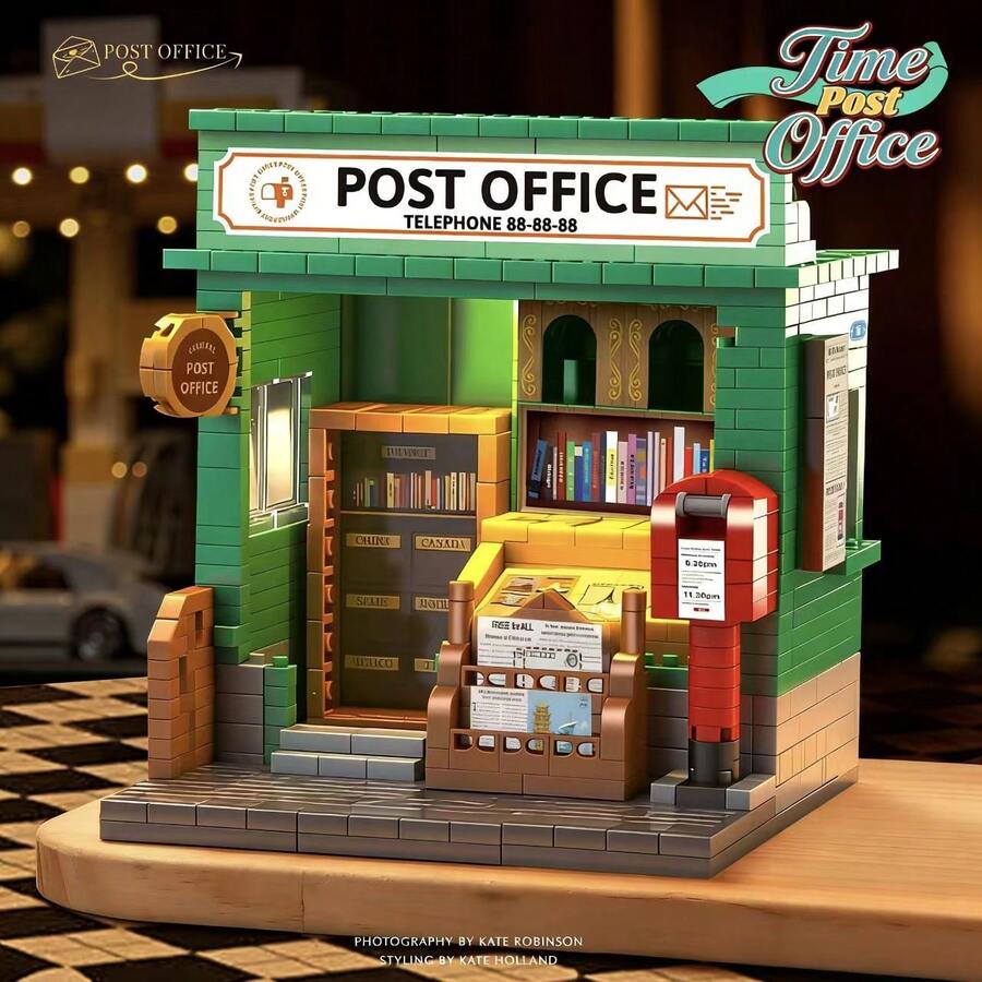 1889pcs Inspiration Bookstore Building Blocks Assembly Ornament, Vintage Post Office Toy Model Decor, Birthday Gift New Style, Teen Leisure Toy, Adult Home Decor, Holiday Gift - Multicolor - View 1