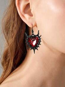 Gothic Style Rhinestone Heart & Thorn Decor Earrings For Women - Black - View 2