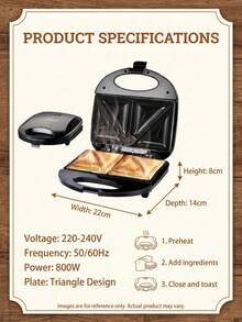SOKANY 08112 三明治机 家用早餐机 煎吐司神器 不粘涂层煎炸机 水锁纹路设计 口感柔和 - 黑色 - 查看 4