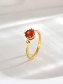 925纯银立方氧化锆戒指，百搭日常佩戴，可叠戴，浪漫情人节礼物 - 金黃色 - 查看 3