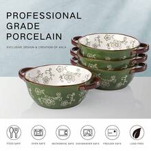 4 Pack Ceramic Soup Bowls, 22 Ounces Porcelain Serving Bowl Set With Double Handle, Large Ceramic Crocks For French Onion Soup, Stew, Pasta, Cereal, Pot Pies (Gre1en) - Green - Xem 4