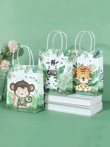 6pcs Jungle Animal Theme Paper Gift Bags, Cartoon Animal Theme Party Favor Bags, Baby Shower Decor Gift Bags, Small Kraft Paper Bags, Paper Tote Bags, Birthday Party Decor, Jungle Theme Baby Shower Supplies, Gender Reveal Decor, Holiday Gift Packaging Bags, Tote Bags, Shopping Bags, Jungle Decor, Baby Shower Gifts - Jungle Animals - View 3