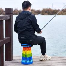 Taburete telescópico para exteriores: silla portátil, taburete telescópico Rainbow ajustable para pesca, tren, colas de metro, taburete plegable telescópico Silla Plegable para el Baño o Cocina – Ayuda para Mayores o Personas con Movilidad Reducida – Fácil de Guardar - Rojo - Ver 12