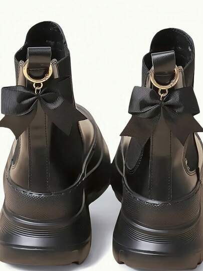 2pcs Satin Shoe Heel Bow Decor, Zinc Alloy Twist Detail, Suitable For Boot Decoration - Elegant Shoe Ribbon Accessory