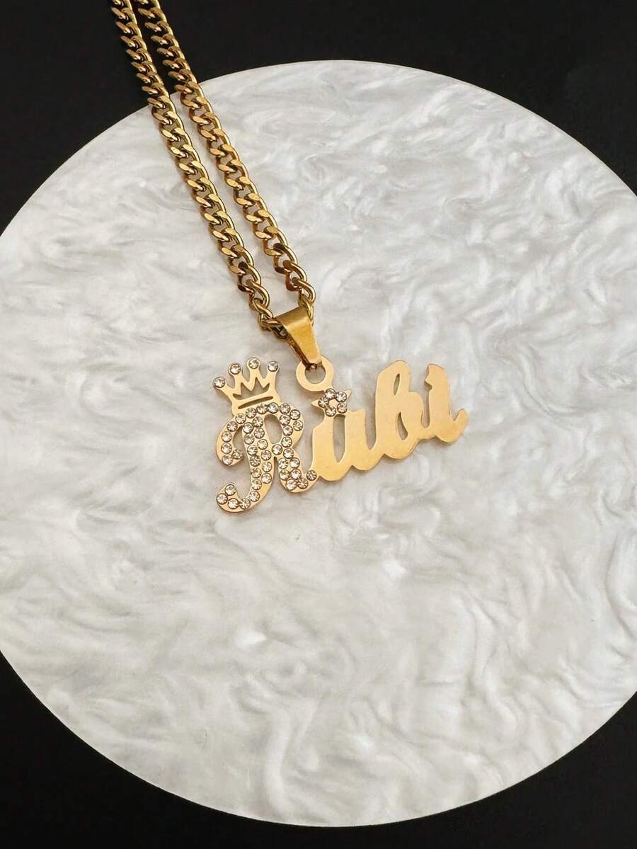 Script Diamond Name Necklace,Custom Name Necklace,Bling Name Necklace,Crystal Name Necklace, Personalized Diamond Necklace Gold,Gift For Her - Diamond-encrusted Version - View 1