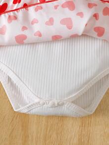 2pcs/Set Toddler Girls' Fashion Cute Red Heart Patchwork White Striped Ruffle Sleeve Romper & Red Heart Skirt Bow Headband Princess Outfit, Newborn Photoshoot Clothes, Valentine's Day 2026 New Arrival - 紅色 - 查看 8