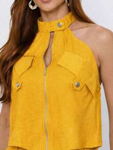 TETE FASHION Women's Short Set: High Neck Blouse And Tailored Shorts 9813 - VÀNG MARCHESE - Xem 2