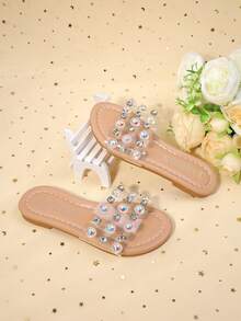 1 Paar Mädchen Transparente Sandalen mit bunten Strass Verzierungen, flach rutschfest geeignet für tägliches Tragen und Sommerfeste - Transparent - Übersicht 4