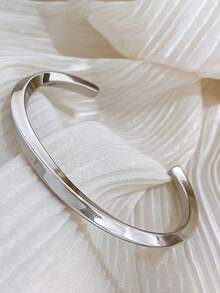 Minimalist Stylish Stainless Steel Bracelet, Open Cuff, Polished Finish, Suitable For Fashion Pairing And Gifting To Friends, Family, And Mother - Multicolor - View 6