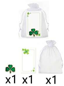 30pcs St. Patrick's Day Clover Badge Card Gift Set, Irish Holiday Good Luck Gifts, Includes 10 Clover Badges, 10 Greeting Cards And 10 Organza Bags. These Lucky Clover Pins Are Made Of Metal With Baked Enamel Finish, Perfect As Small Gifts For St. Patrick's Day Parties, Themed Parties, Birthday Parties And Team Appreciation Events. - Multicolor - View 11
