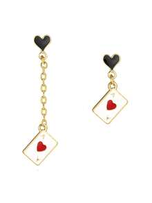 1 Pair Women's Fashion Asymmetric Black & Red Heart Shaped Playing Card Chain Dangle Earrings - Multicolor - View 2
