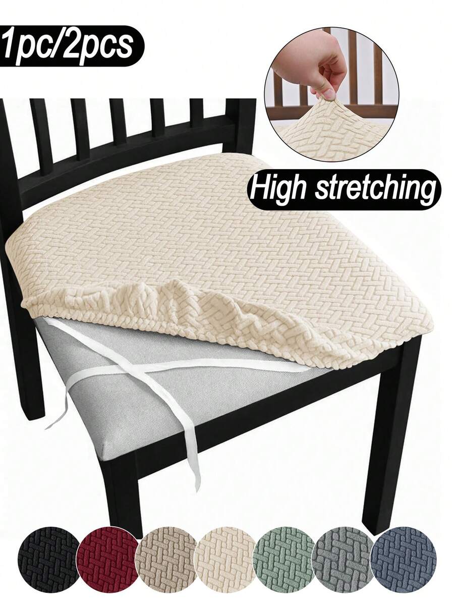 1pc Solid Color Jacquard Striped Bench Cover With Cord, High Elastic Dust-Proof Decorative Bench Slipcover, Suitable For Bedroom, Living Room, Study, Dining Room, Daily Use - Multicolor - View 1