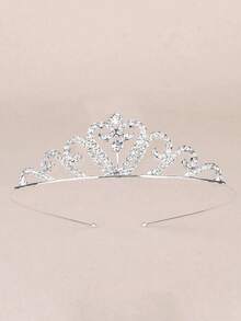 1pc Elegant Crystal Decor Bridal Headband Crown - Silver - View 1