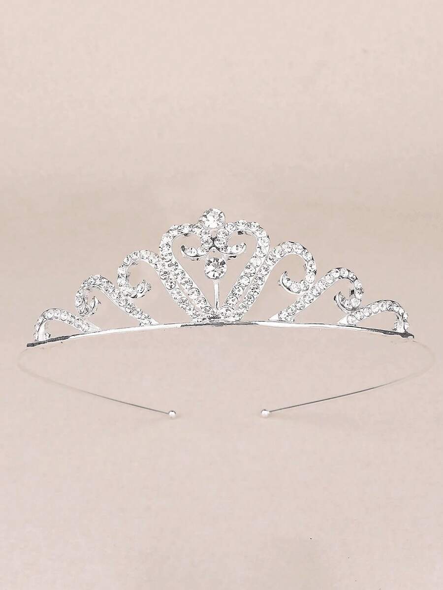 1pc Elegant Crystal Decor Bridal Headband Crown - Silver - View 1