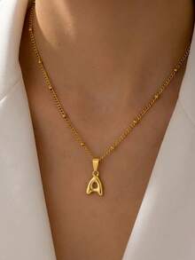 1件简约时尚创意Y2K风格26个英文字母金色不锈钢项链，适合女士日常休闲佩戴，个性化锁骨项链，适合作为圣诞节、情人节、母亲节等节日礼物，精致礼品 - 金黃色 - 查看 2