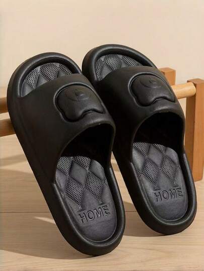 Dép đi trong nhà hình gấu dễ thương dành cho nữ, thích hợp sử dụng trong nhà, phòng tắm, phòng ngủ, ngoài trời, mềm mại, chống trơn trượt và khử mùi, chất liệu EVA nhẹ, dép unisex, dép xỏ ngón nữ, dép sandal nam, màu đen