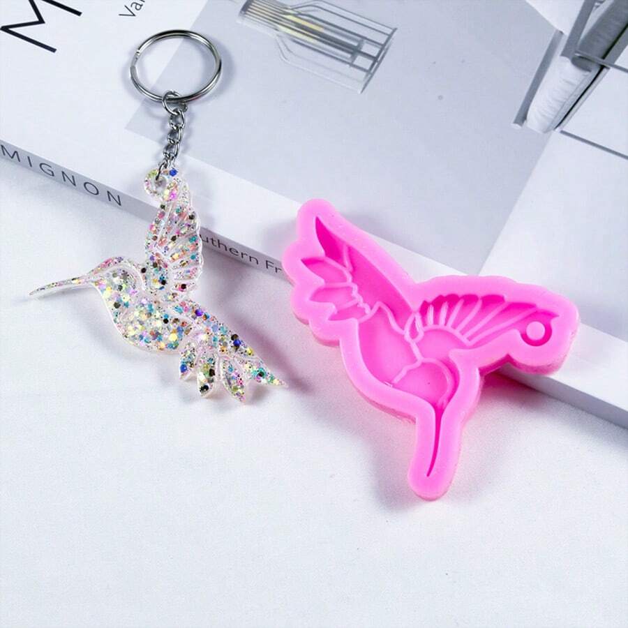 1pc Hummingbird Silicone Mold For Glossy Resin Crafts - Perfect For Keychains, Pendants, And Jewelry Making - Pink - View 1