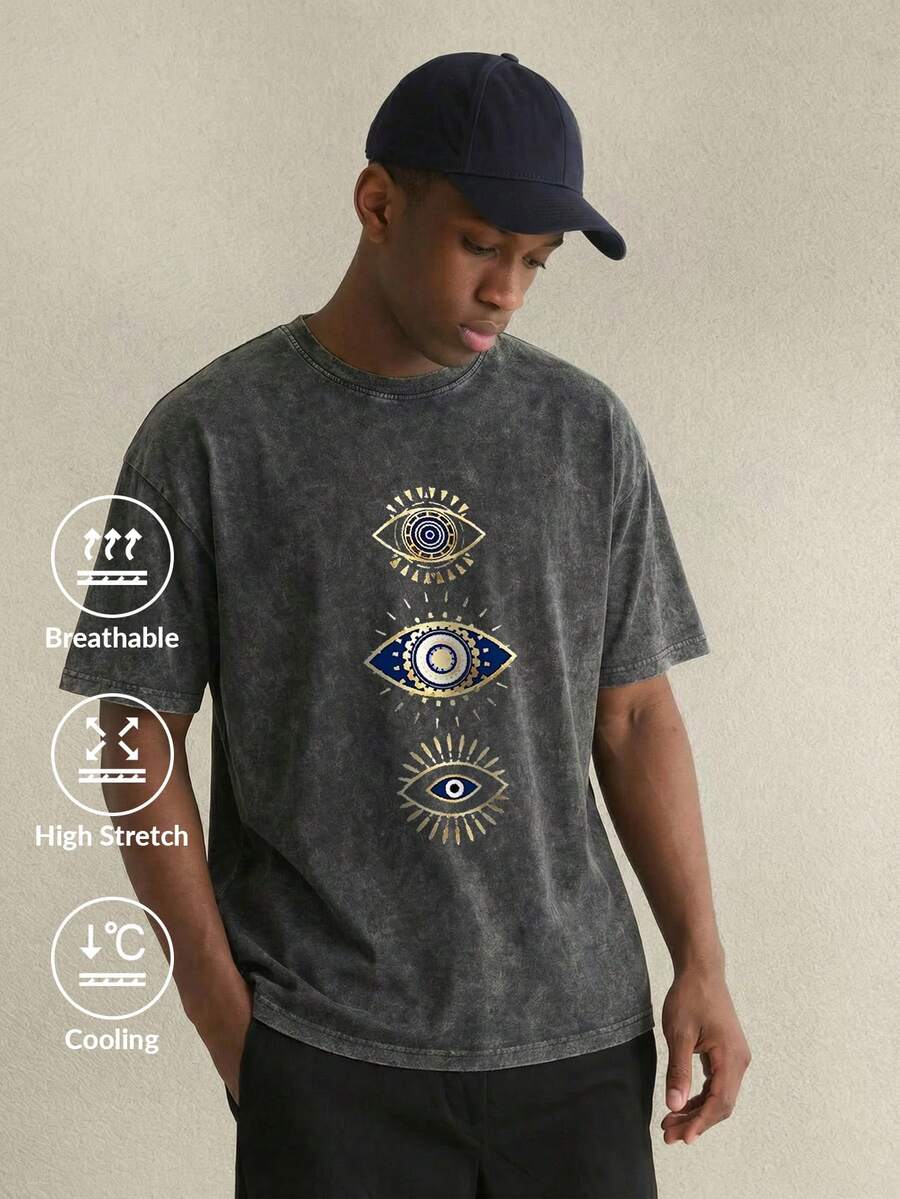 Camvyn WHITE SHARK Men's Casual Fashionable Street Printed Slim Fit Short Sleeve T-Shirt, Summer - Dark Grey - View 1