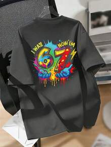 Tween Boy Colorful Paint "I WAS 6, NOW I'M 7" Creative 67 Print Tee, Suitable For Events, Casual Wear, Party, Birthday Gift For Boys, Birthday Party Celebration, Summer Top - Dark Grey - View 6