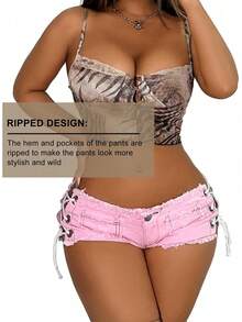 Shorts Cut Off Sexy Jean Shorts Micro Shorts Sexy Short Shorts For Women Lingerie Denim Shorts Hot Pants - Hồng - Xem 5
