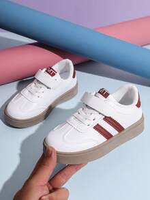 A Pair Of Unisex Children's Shoes For Girls And Boys, 2026 Spring And Autumn New Arrivals, Versatile Mid-To-Large Size White Sneakers For Girls And Boys, Suitable For All Seasons - Red - View 1
