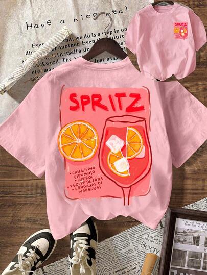 SPRITZ CLUB Damen Sommer Lässig Rundhals Kurzarm T-Shirt