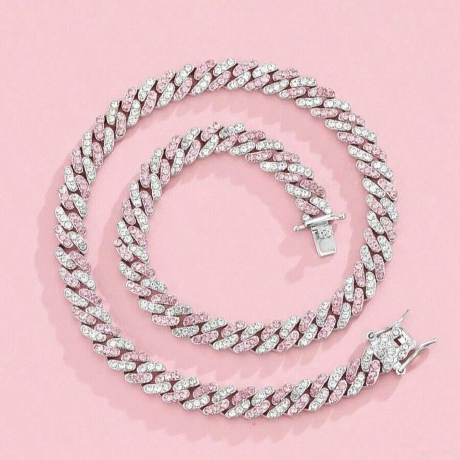 Fashionable Hiphop Multi-Color Cuban Link Chain Necklace, Essential For Women's Daily, Party, Commuting Outfits, Versatile And Elegant - Affordable Luxury and Exquisite Clavicle Necklace - View 1