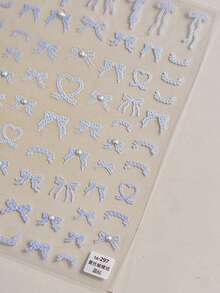 1个5D精致可爱蝴蝶结美甲贴纸 日式马卡龙小丝带自粘美甲贴纸 DIY美甲配件 - 淺藍色 - 查看 3