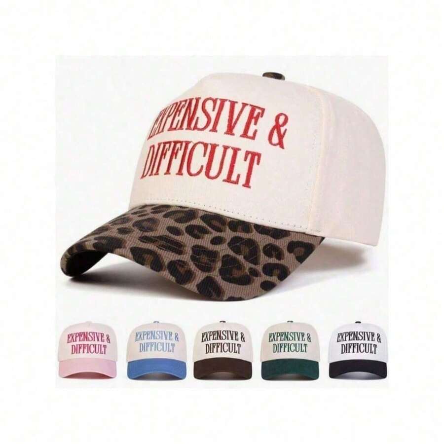 1pc Women's "Expensive & Difficult" Embroidered Letter Trucker Hat, Casual Baseball Cap, Suitable For Spring, Autumn, Street, Travel, Beach Vacation - 摩卡棕 - 查看 1