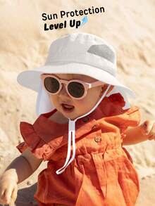 婴幼儿遮阳帽，宽檐渔夫帽，带颈带，春夏海滩度假必备 - 1PC - 查看 2