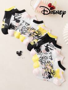 Disney 5双装女士短袜，礼品装，夏季袜子，卡通图案袜子，印有米奇、米妮、唐老鸭、黛丝等图案，舒适透气，时尚新颖袜子 - 彩色 - 查看 4