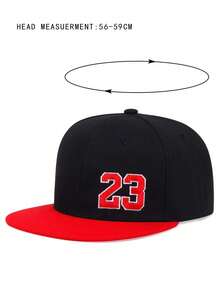 1pc Unisex Numeric Embroidered Casual Adjustable Hip Hop Cap, Suitable For Spring And Autumn - Black and Red - View 2
