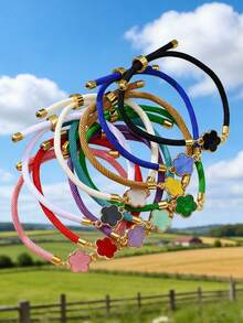 1/5/10 件多色时尚优雅可爱幸运五叶花、蝴蝶、心形、海星、海龟可调节手链，适合情人节、恋人、朋友、家庭聚会礼物，适合女性日常佩戴 - 五瓣花手繩 - 查看 6