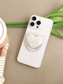 1. 极简磁吸创意珍珠亮片手机推拉支架，心形圆形伸缩便携式桌面支架 - 銀色閃粉羽紗款 - 查看 7