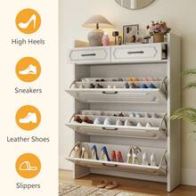 European Shoe Storage Cabinet With 3 Flip Drawers Slim Hidden Free Standing Organizer For Narrow Hallway - 白色 - 查看 7