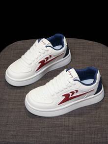 1双男女通用经典白色运动鞋，休闲情侣滑板鞋，新款春秋季真皮运动休闲鞋 - 蘭紅 - 查看 4