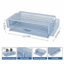 Soporte para monitor de computadora con organizador de escritorio de 2 niveles, incluye cajones y 2 porta lápices, accesorio funcional para suministros de oficina-003 - Azul - Ver 2