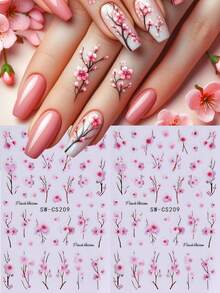 2pcs 3D Floral Nail Stickers, Pink Sakura Flower Pattern Self-Adhesive Nail Art Decorations Nails - Pink - View 9