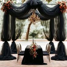 1pc 393 Inch Light Purple Sheer Voile Fabric, Long Solid Color Sheer Curtain, Multipurpose Party Backdrop, Suitable For Wedding Arch, Home Decor, Wedding Arch Backdrop, Baby Shower Decor, Purple Arch Fabric, Home Decor, Birthday Wedding Party - Black - View 5