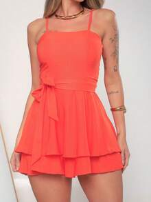 Basic Printed Jumpsuit With Padded Cups - Duna Premium - Aperol - View 1