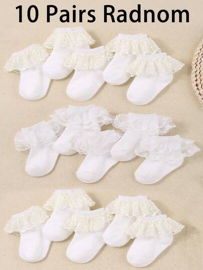 10/5/1 par de calcetines de media caña con malla transpirable y encaje blanco para niñas bebé, adecuados para todos los atuendos y vestidos, calcetines de princesa para niñas recién nacidas, para uso diario y como regalo, 0-36 meses
