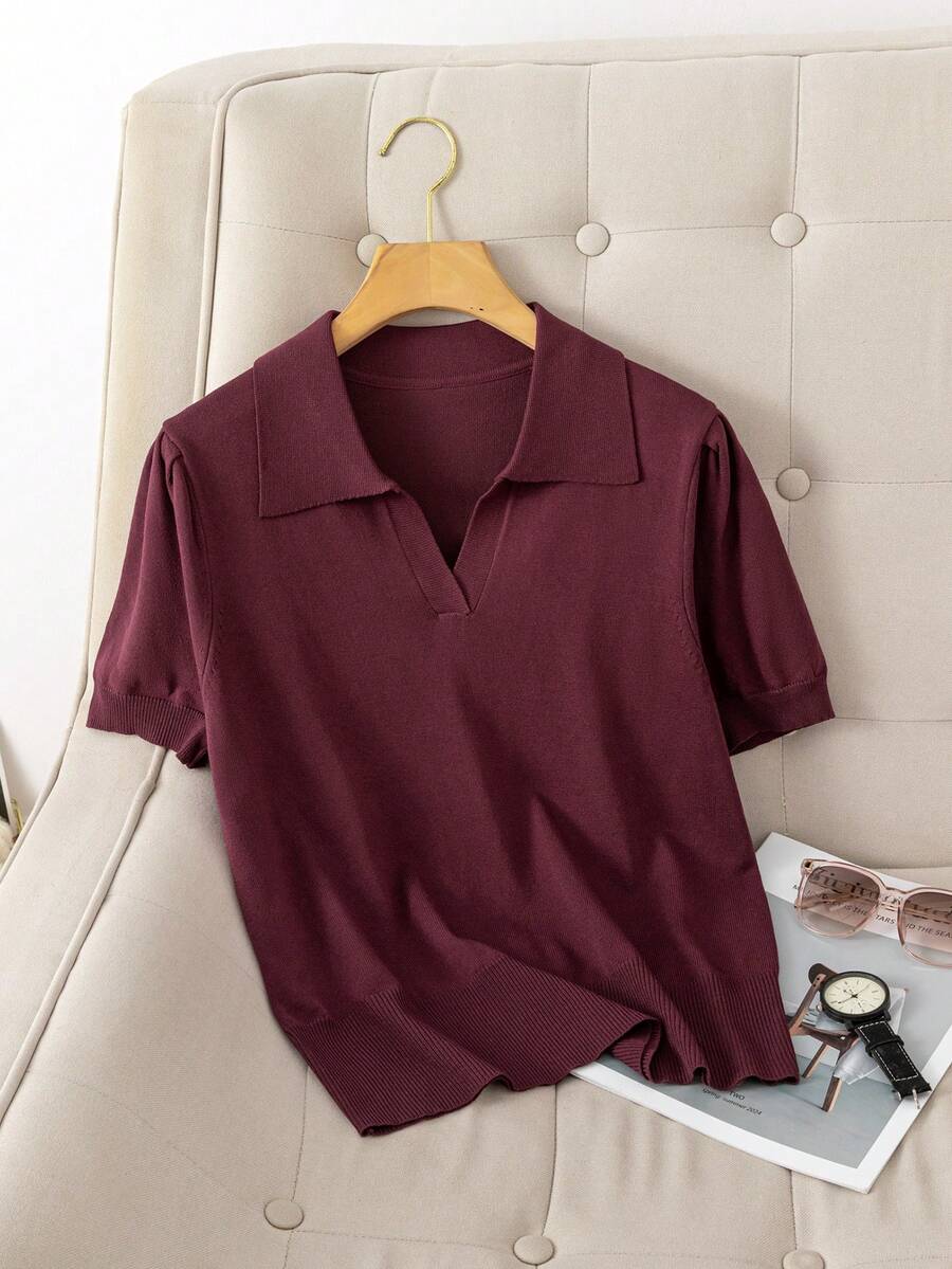 GIGOGOU New Polo Summer Women Kit Short Sleeves T Shirt Ladys Casual Tee Top - Red - View 1