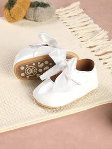1 Pair Versatile Bow Princess Shoes, Soft Bottom Pre-Walker Shoes, Suitable For Infants And Toddlers, Party And Banquet - White - View 1