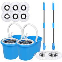 Two Sets Of 360° Spin Mop And Bucket Set Quick-Dry Technology,Mop And Bucket With Wringer Set For Home & Kitchen,Wet/Dry Floor Cleaning Kit With 4 Microfiber Mop Heads & Adjustable Handle(Blue) - A - 查看 12