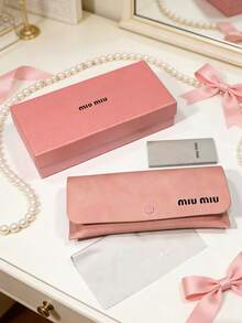 Miu Miu Soft Sakura Pink Leather Eyeglass Case Gift Set, Snap Closure Portable Fashion Glasses Storage Bag With Original Cleaning Cloth And Brand - Pink - View 2