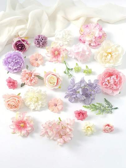 Mixed Color Flower Bouquet Set, Artificial Flower Heads, Suitable For Wedding Party Decor, DIY Cake Decor, Home Living Room Dining Table Decor, All Season Decor, Room Decor, Desk Decor, Garden Decor