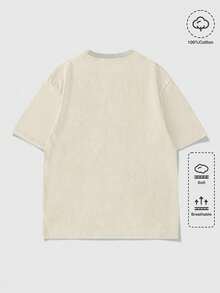 Acid Washed Retro Clothes Women Cool Cat Playing Guitar Design,Casual Print,Comfortable And Versatile,Pure Cotton 220g Printed T-Shirt,Unisex Style - Màu be - Xem 2